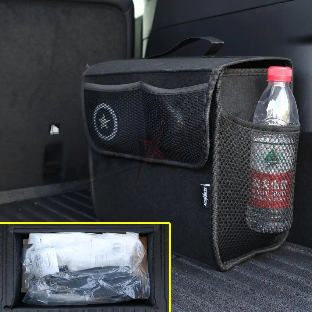 Car Trunk Organizer Felt Boot Organiser Storage Bag Box Portable Handbag Cargo Tool Holder Mesh Net Pocket Collapsible Universal