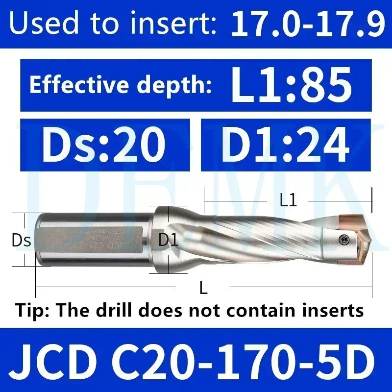 Indexable U Drill with Internal Cooling, 3D-10D, 10-25mm Diameter