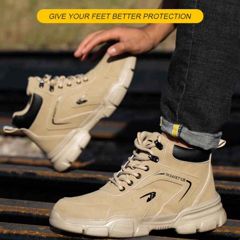 Men's Steel Toe Work Boots Waterproof Anti-Smash Safety Shoes - Lightweight Breathable Sneakers Construction Workwear Size 36-46