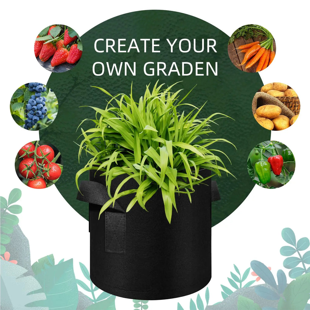 5-Pack Nonwoven Grow Bags with Reinforced Handles