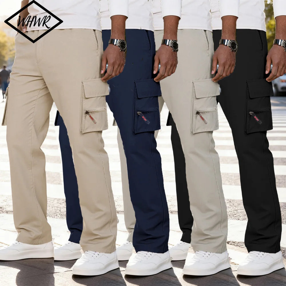 Men's Cargo Pants Casual Loose Multi Pocket Durable Workwear Male Trousers Outdoor  Elastic Waist Hiking Joggers Straight Pants