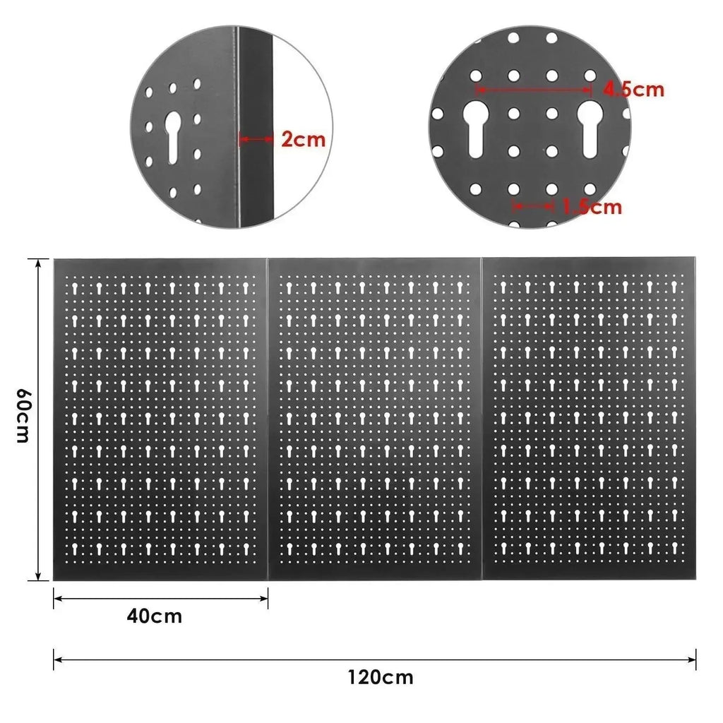 Board Wall Organizer 120x60cm Panel Metal Pegboard Garage Wall Pegboard Tool Storage Kit&17pcs Accessories for Workbench, Garage