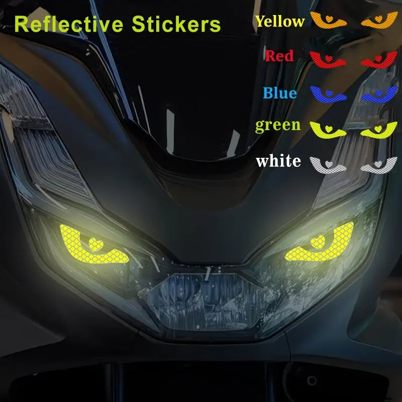 Pair of Reflective Demon Eye Decals for Motorcycle Headlights and Tanks - view 3