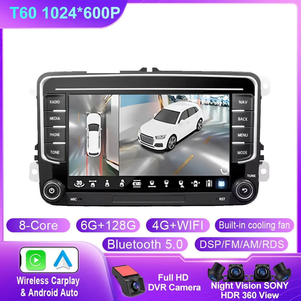 7" Android 14 Double DIN GPS Car Stereo with Android Auto for VW Skoda - image 7
