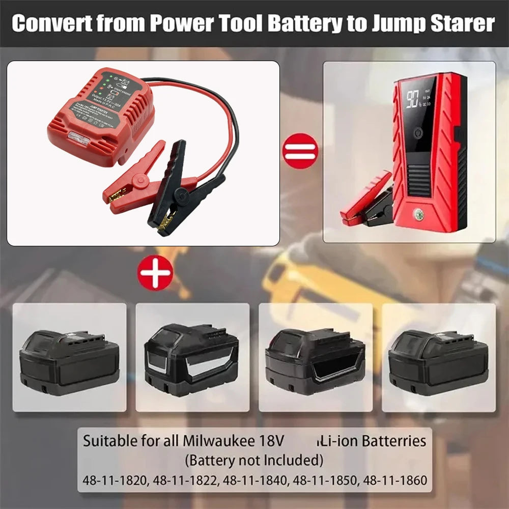 Jumper Cable Adapter for Auto Car Jump Starter, Heavy Duty Emergency Booster Cable, Compatible with 18V Batteries (No Battery)