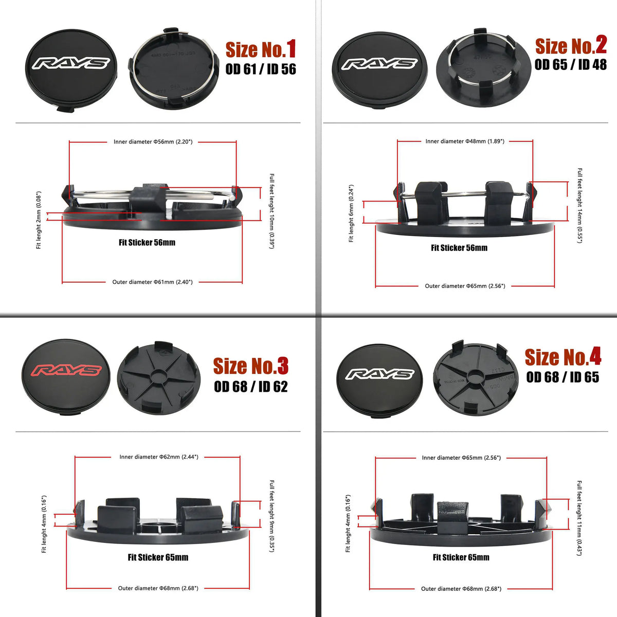 Universal Wheel Center Caps, Multiple Sizes, Set of 4