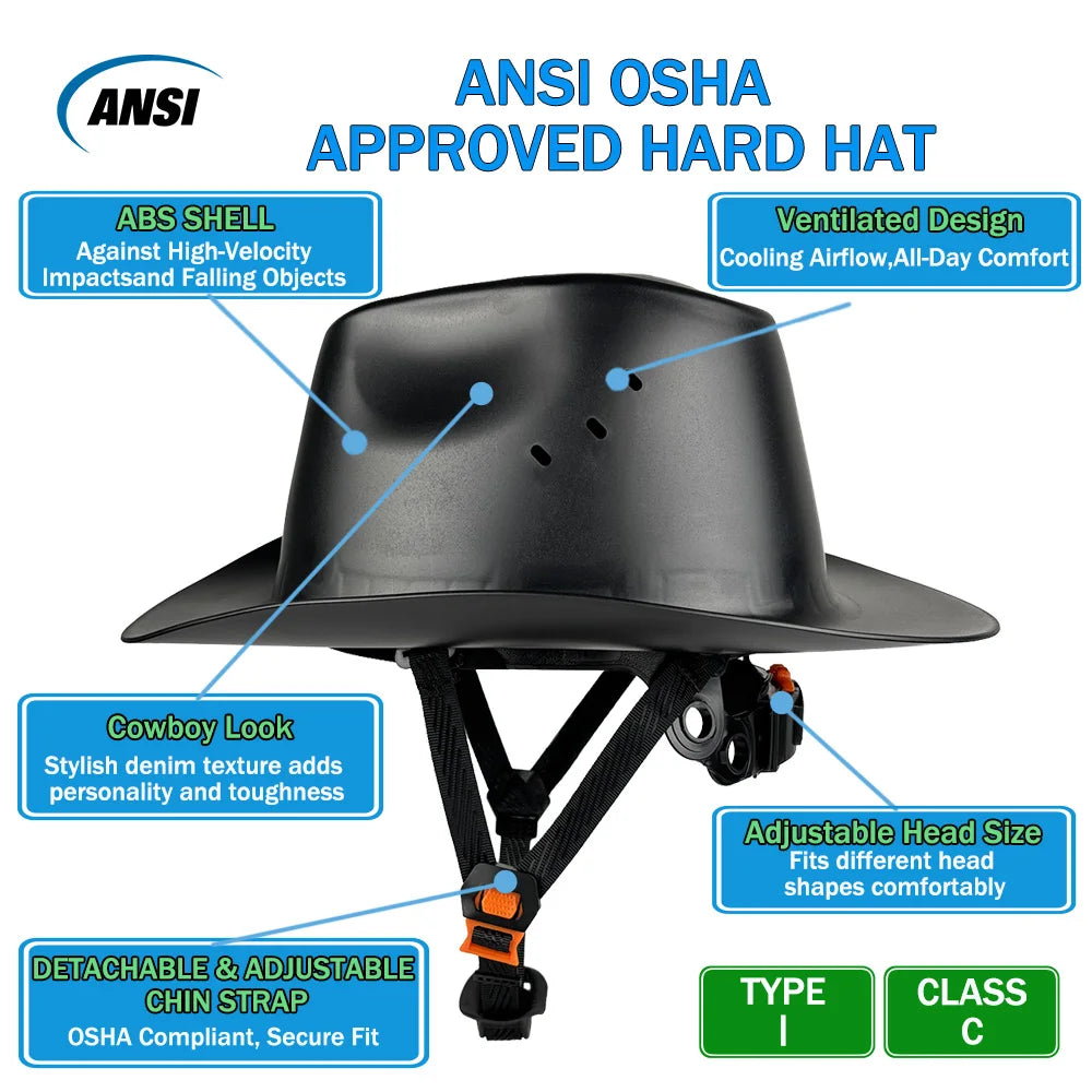 Full Brim Vented Cowboy Hard Hat, ANSI Z89.1 Certified - image 3