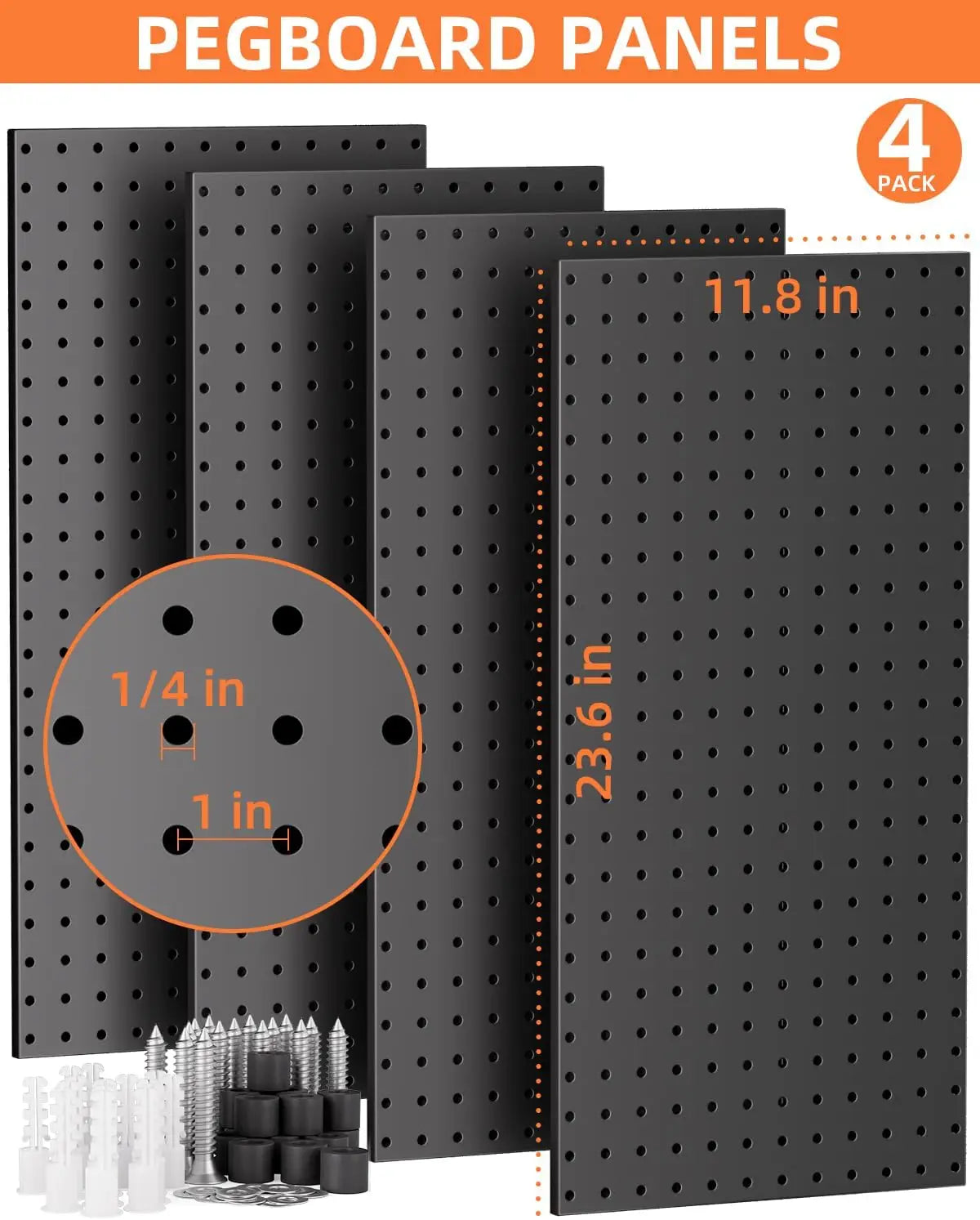 158PCS Metal Pegboard Wall Organizer, 12*24 Inch Black Pegboard Panels Tool Organizer Kit with Accessories Hooks and Bins