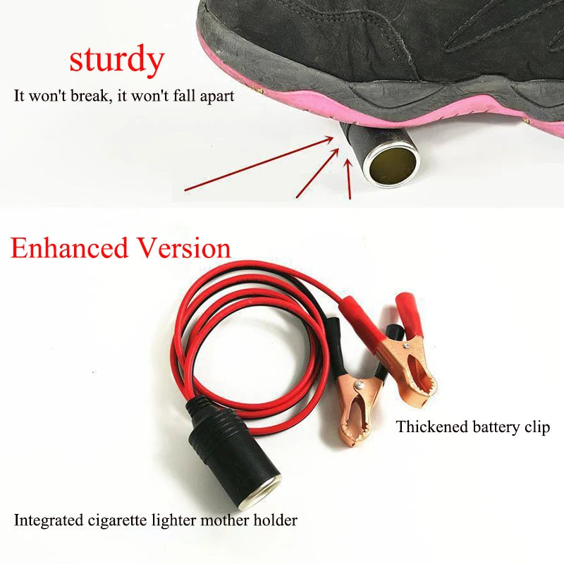 12V Battery Clamp to Cigarette Lighter Socket Adapter, 0.35-5m