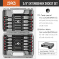 3/8 Impact Socket Set, Wrench Socket Hex Socket Set with S2 Bits and CR-V Sockets, Torx Bit Long Socket