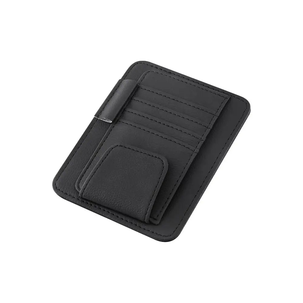 PU Leather Sun Visor Organizer with Card Slots and Sunglasses Holder
