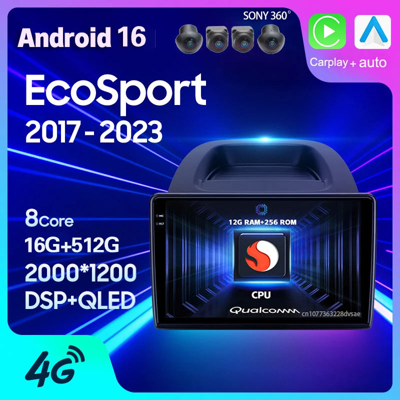 Ford EcoSport 2017-2023 Android 16 Car Stereo GPS CarPlay Touchscreen