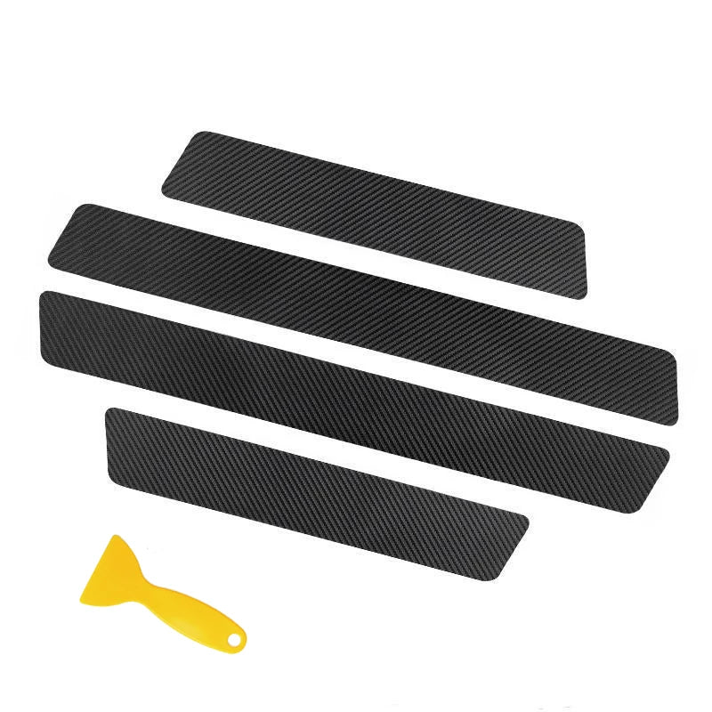 Carbon Fiber Texture Door Sill Scuff Protector Stickers, Front and Rear