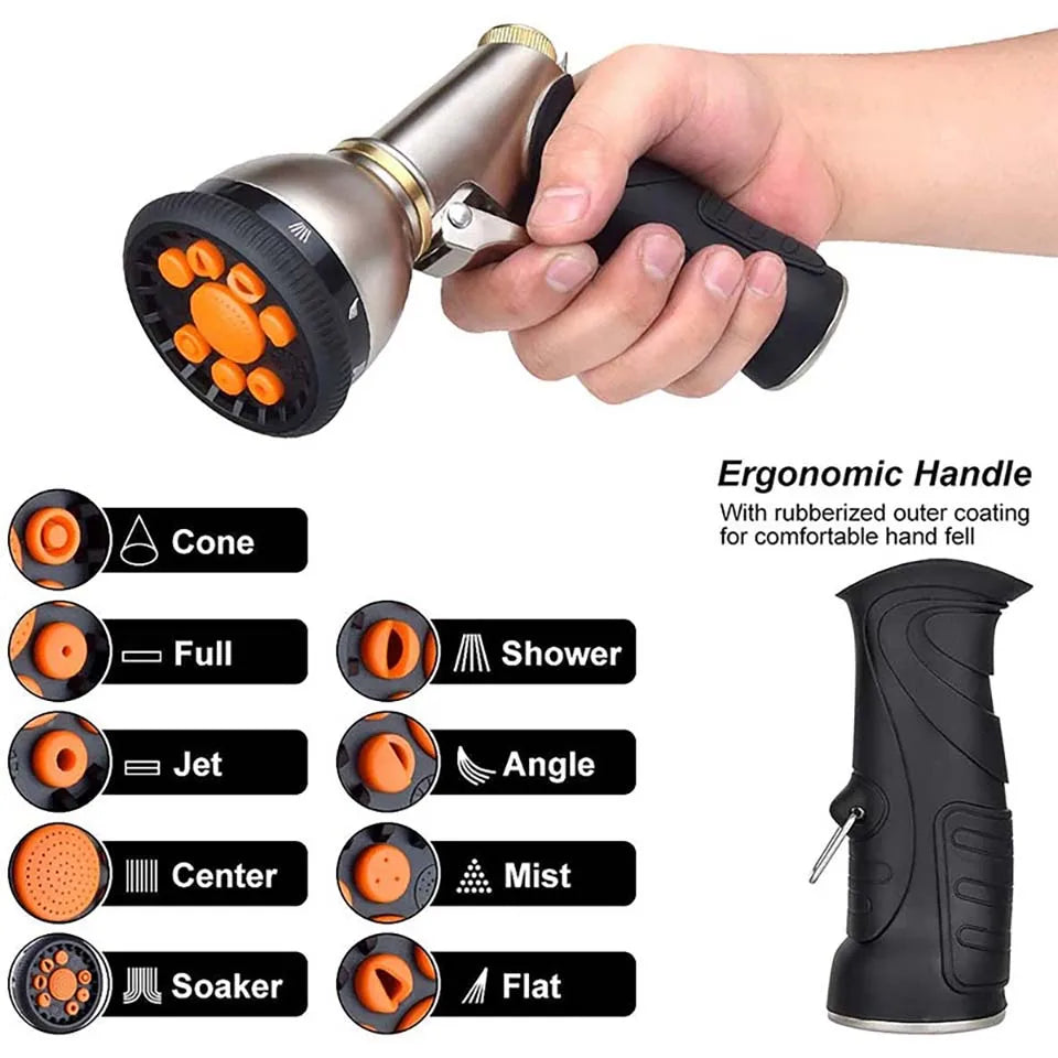 Multifunctional Car Wash & Garden Hose Nozzle Spray Gun,Heavy Duty Metal Body Rustproof Durable Watering Tool for Auto and Lawn