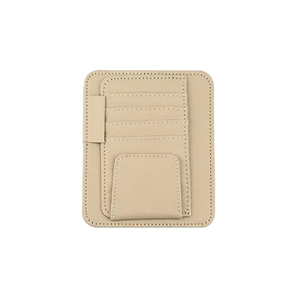 PU Leather Sun Visor Organizer with Card and Sunglasses Holder