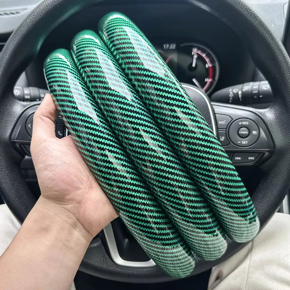3-Piece Silicone Steering Wheel Cover, Carbon Fiber Look