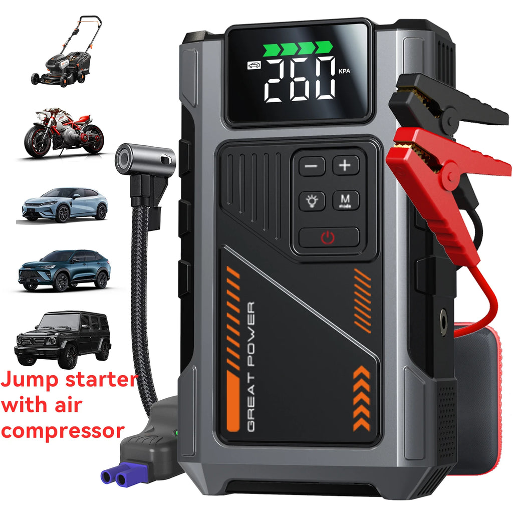 3000A Portable Car Jump Starter & Tire Inflator with LED Light