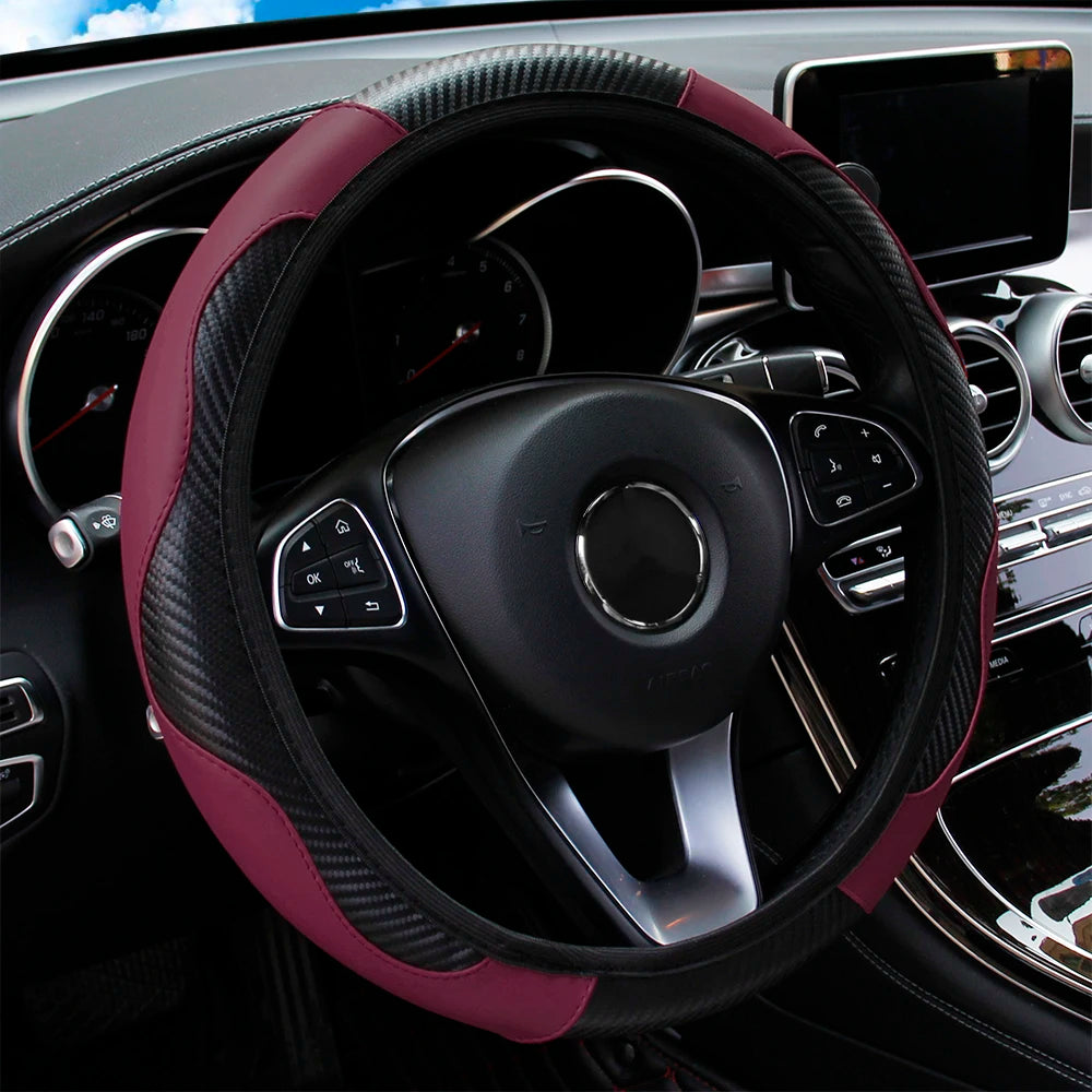 Textured PU Leather Steering Wheel Cover, 14.5-15 Inch