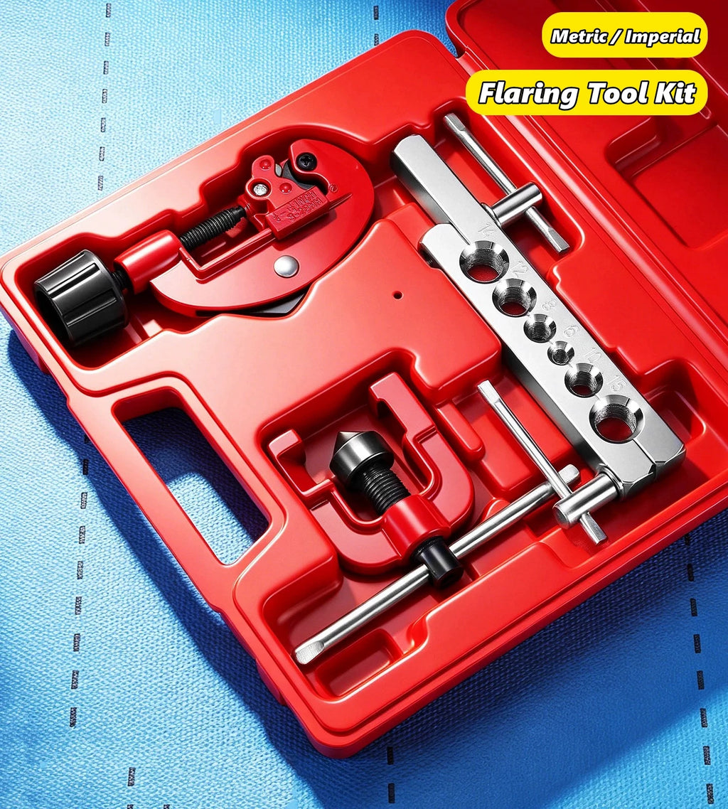 Metric 6-15mm,3/16-5/8inch (Imperial) Tube Pipe Flaring Tool Kit with Copper Plastic Aluminum Pipe Cutter Expander with Jig
