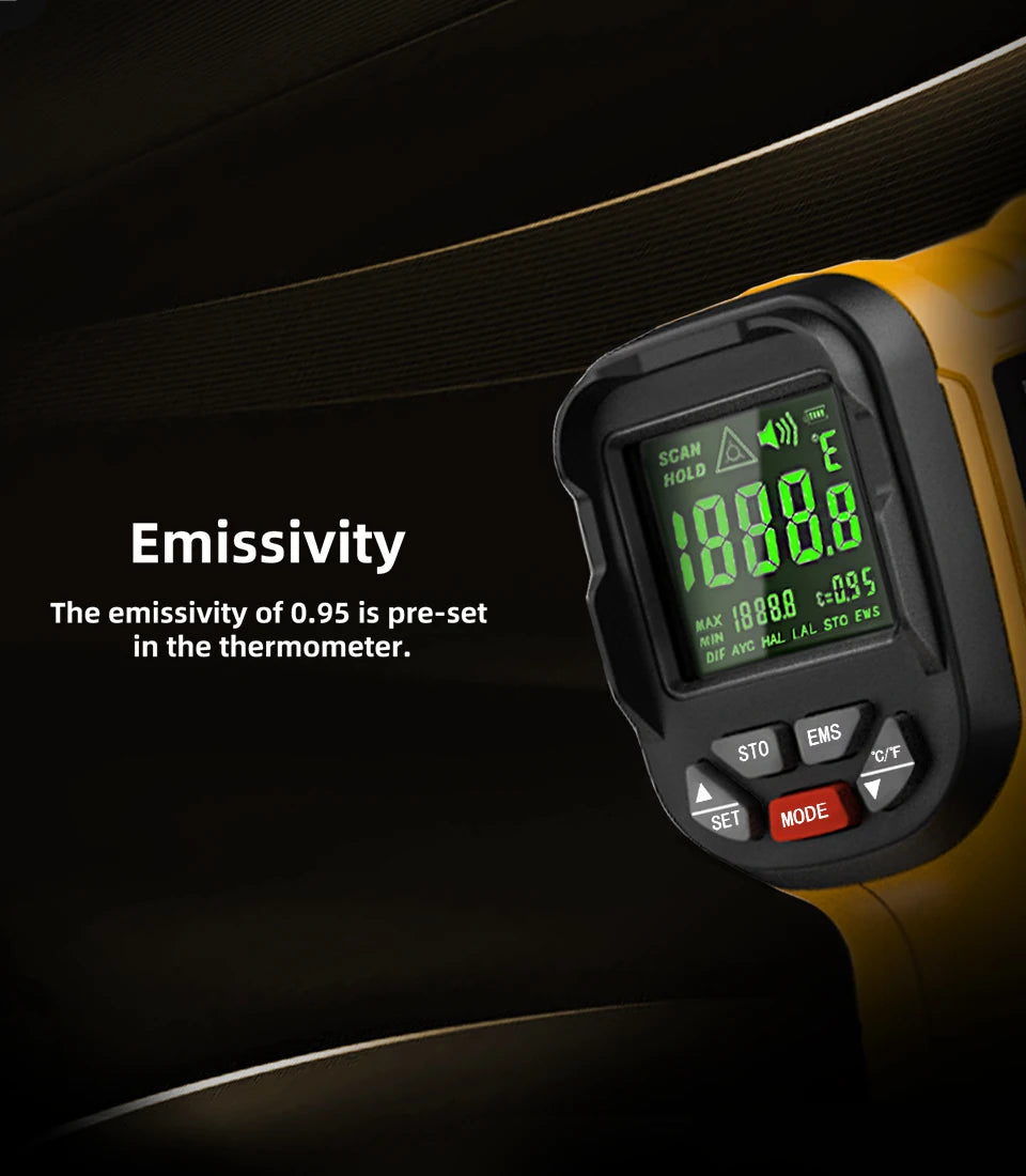 Infrared Thermometer Gun -50~1400°C, Handheld Digital Laser Industrial Non-Contact Temperature Measuring Tester