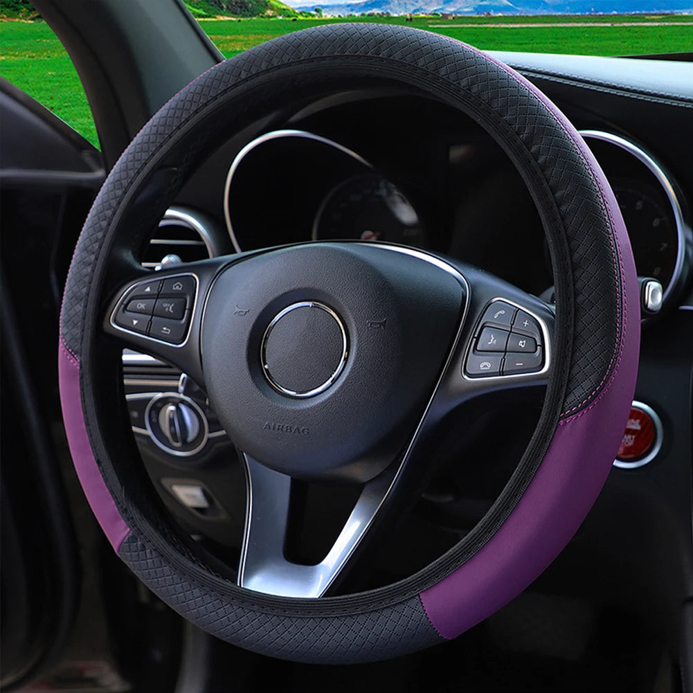 Universal PU Leather Steering Wheel Cover 37-38 cm Anti-Slip - image 12
