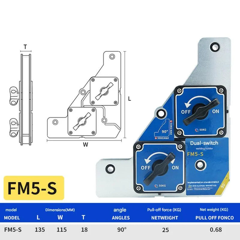 25KG/50KG Switchable Welding Magnet Holder, 90 Degree Angle Support