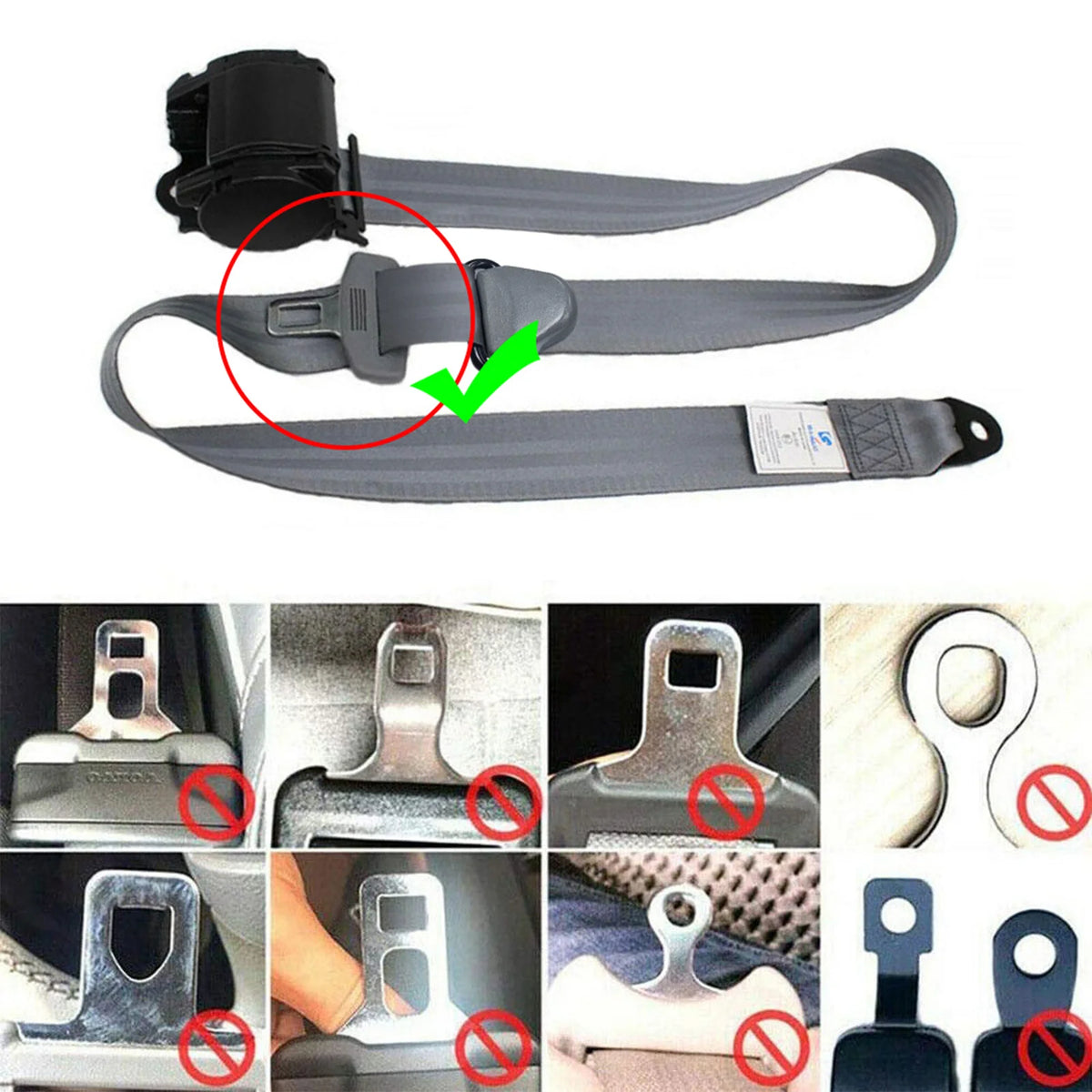 Retractable 3-Point Seat Belt Kit for Sedan, Truck & Van (Grey) - image 3
