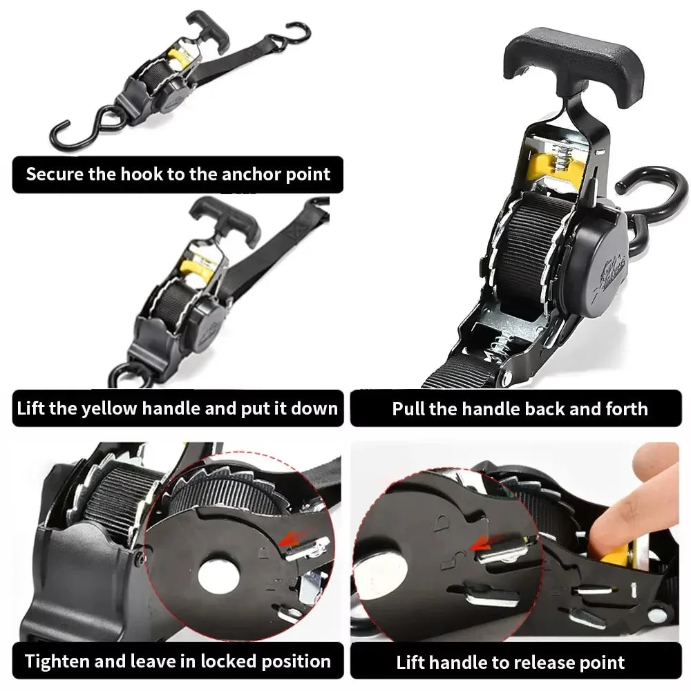 Cargo Tape with S Hook Heavy Duty Auto Retractable Ratchet Strap Tie Down Retractable Ratchet Straps for Trailers Vehicles Boat