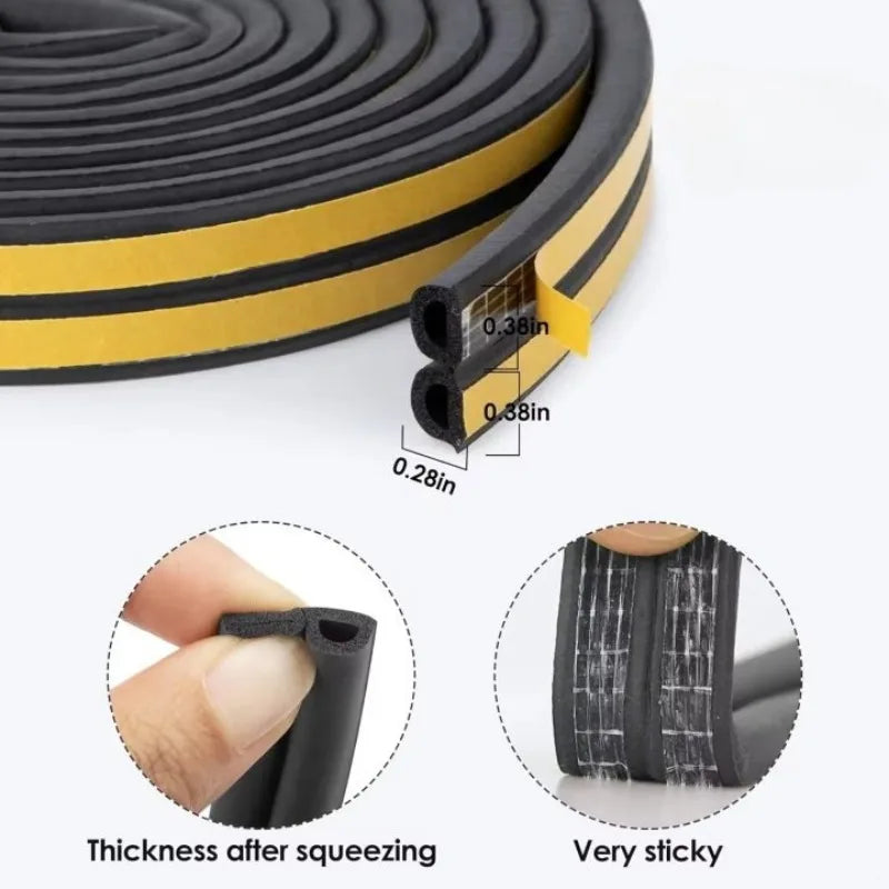 Self-Adhesive D-Shape Door & Window Weather Stripping, 5/10m