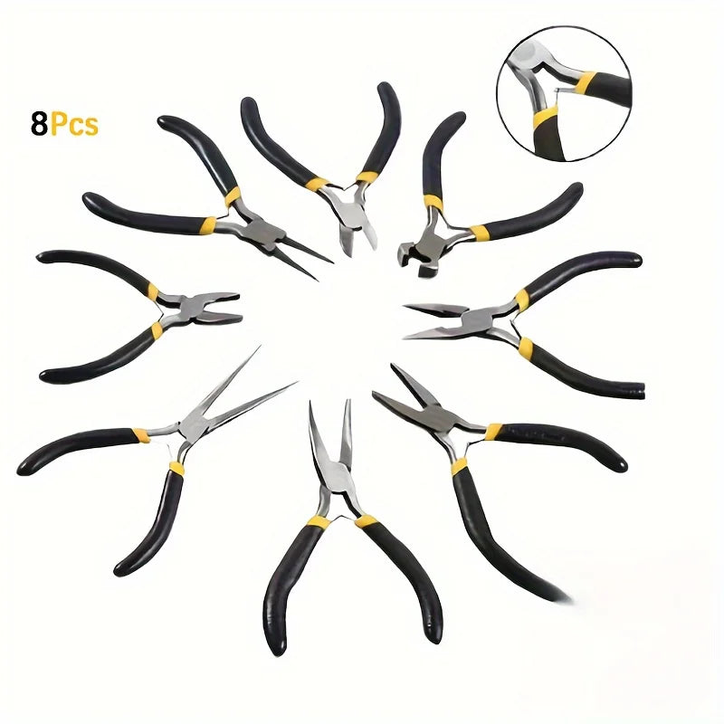 8 Piece Steel Pliers Set Includes Round Needle Pliers Top Scissors Wire Cutters For Indoor And Outdoor Repair Works