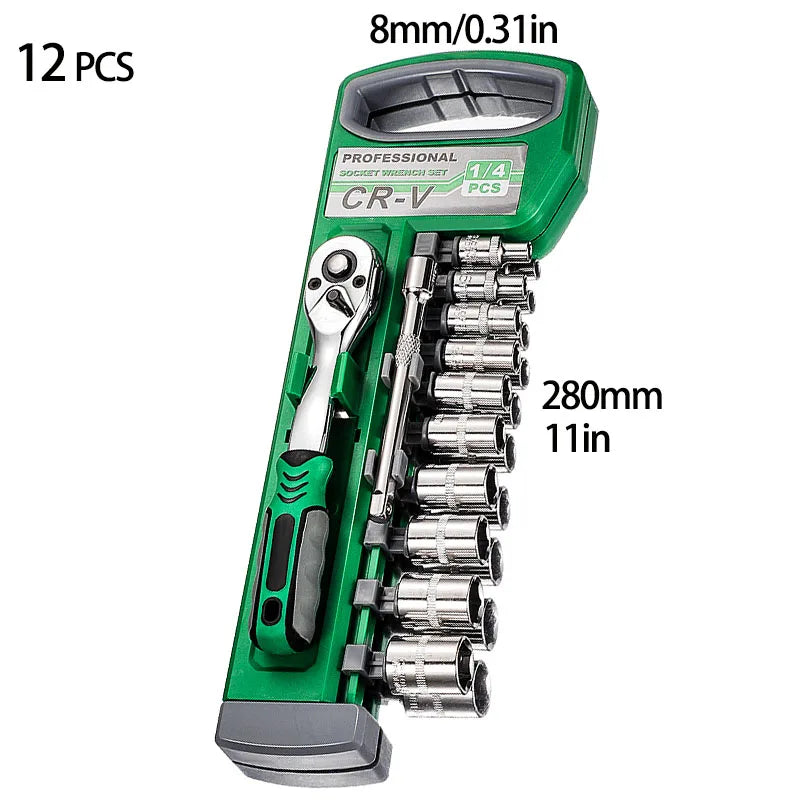 72-Tooth Ratchet Socket Set 1/4"–3/8"–1/2" – Quick Release