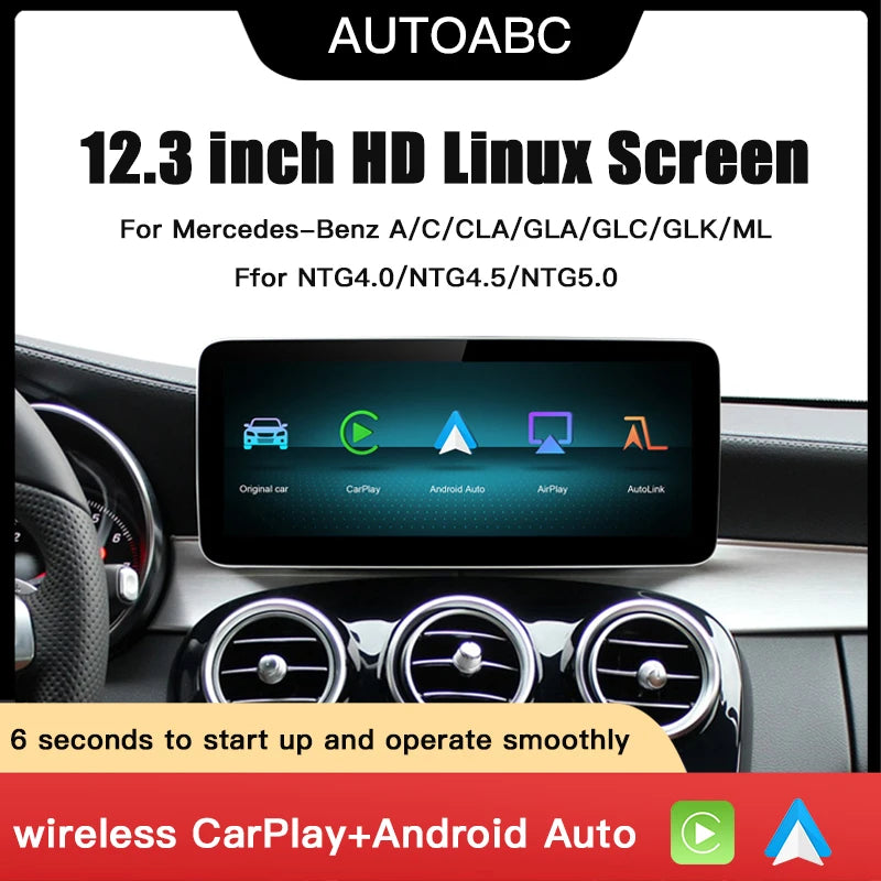 12.3'' Wireless CarPlay & Android Auto Screen for Mercedes-Benz