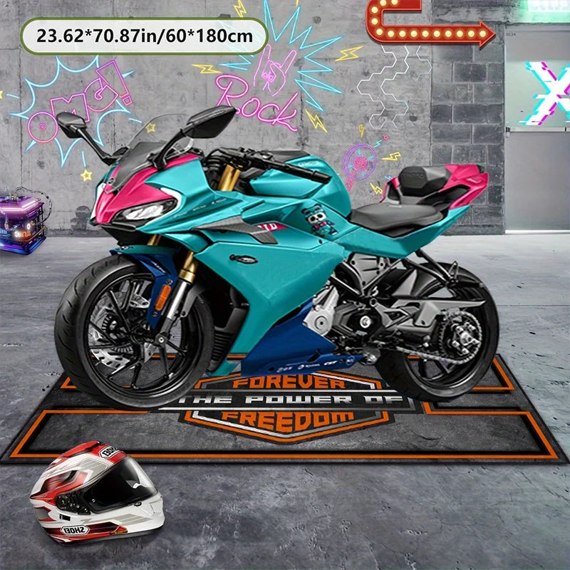 Motorcycle Garage Floor Mat, Non-Slip Wear-Resistant Racing Display Carpet for Indoor and Outdoor Floor Protection