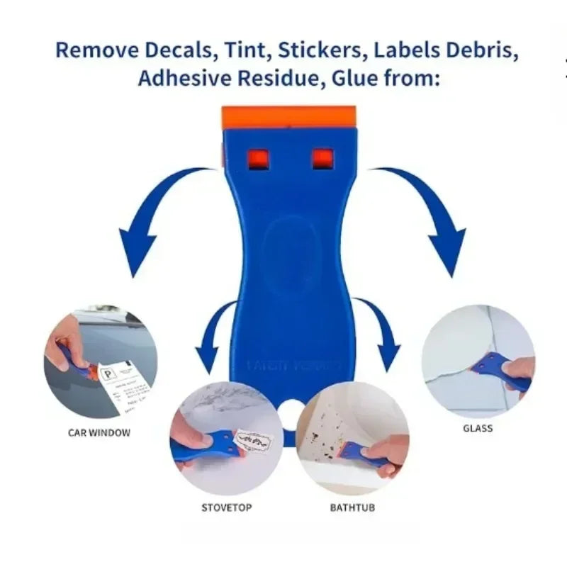1Set Car Window Glass Clean Scraper Car Sticker Remover Plastic Razor Blade Label Clean Razor Glue Remover Cleaning Tools