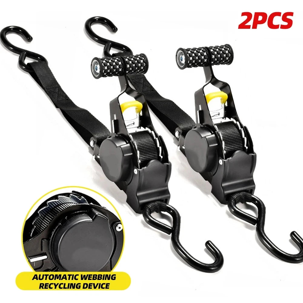 Auto Cargo Straps Retractable Ratchet Tensioner Belt for Motorcycles Load and Luggage