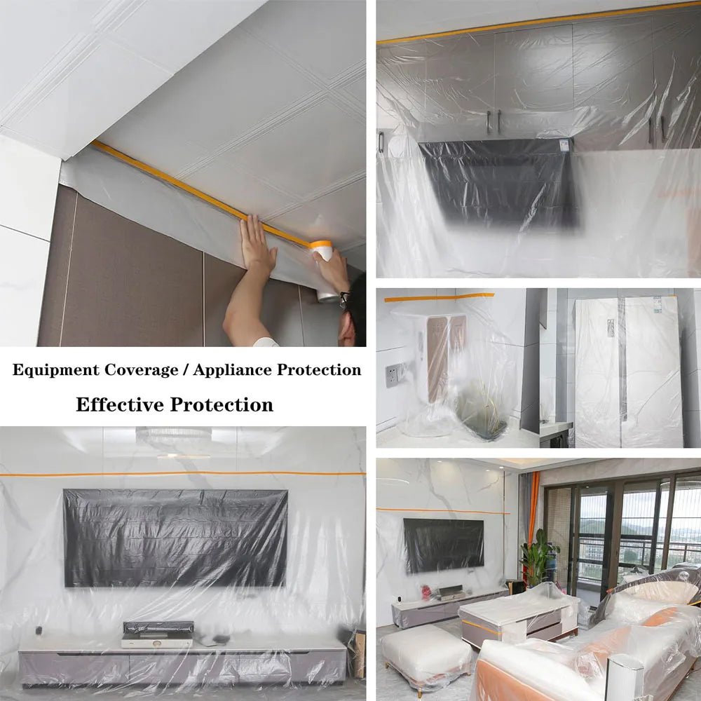 Tape and Drape, Pre-Taped Masking Film, Paint Adhesive Protective Film Roll for Covering Skirting, Frames, Cars and Auto Body