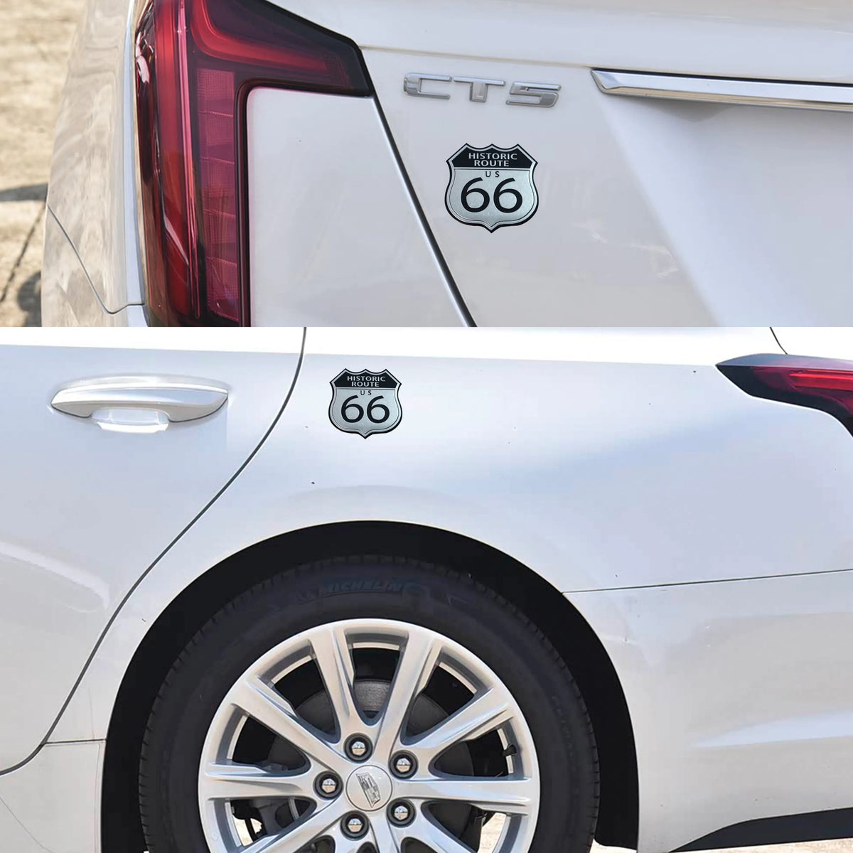 Aluminum Retro Route 66 Sticker for Car Trunk, Fender and Motorcycle