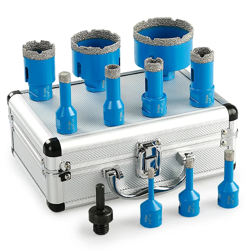 LOZLIN 10Pcs Brazed Diamond Dry Drill Bits Hole Saw Set 5/8-11 Thread Diamond Hole Opener Tools Dry Cutting Core Drill Bit Kit for Ceramic Tile Granite Marble Quartz Stone Glass Porcelain Home Renovation Masonry Construction