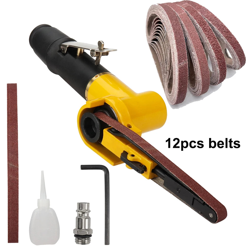 3/8 Inch Air Belt Sander Angle Grinder with 12 Sanding Belts for Air Compressor