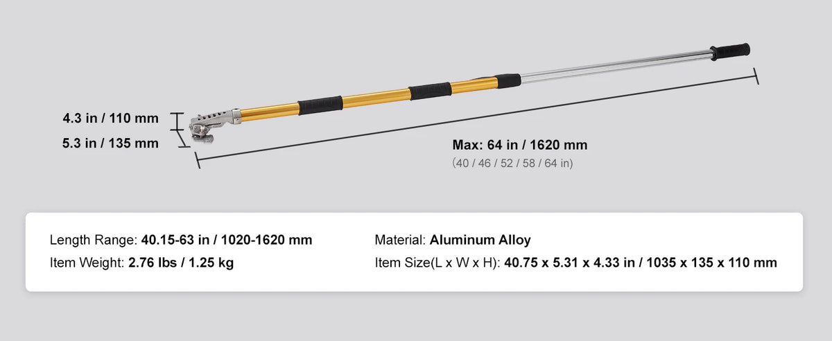 Drywall flat box handle 40 to 64 inch, adjustable 5 section aluminium extension pole