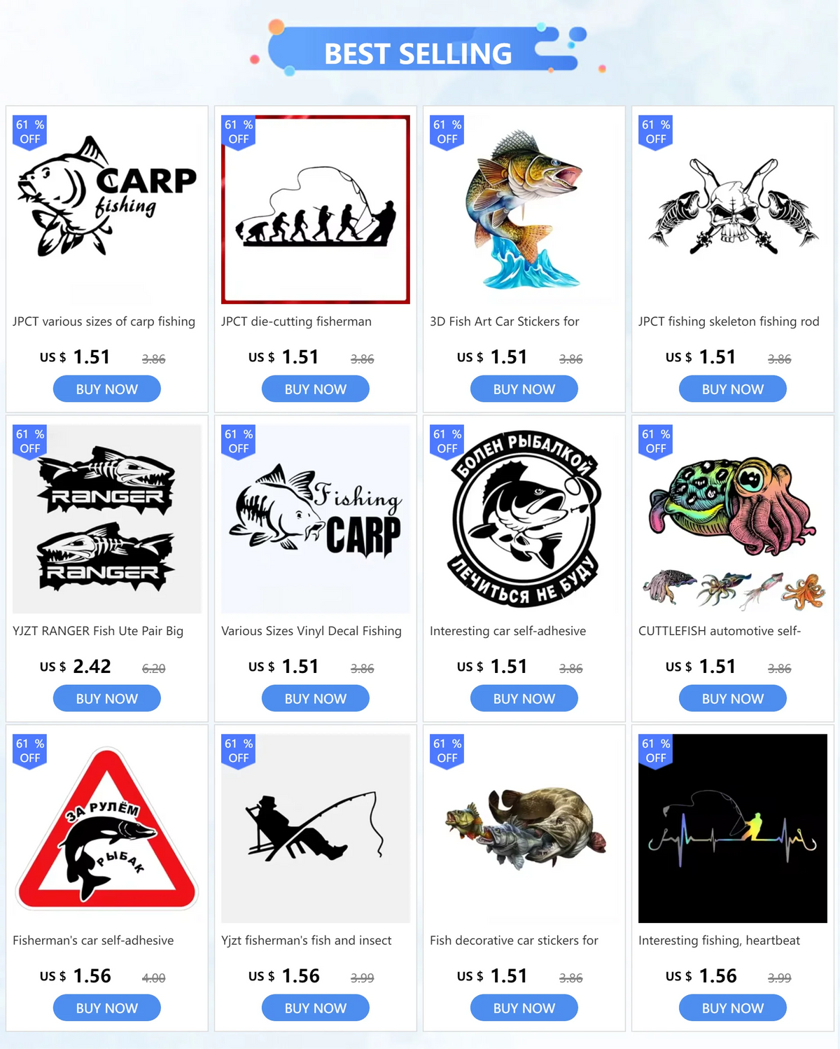 Fishing Theme Vinyl Decal Sticker for Car or Boat