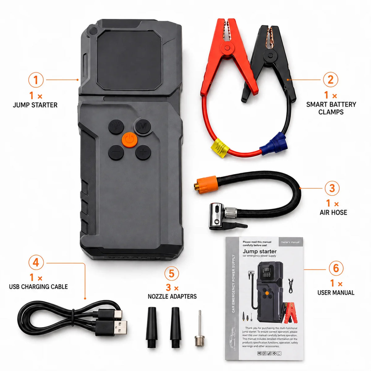 Car Jump Starter Power Bank with Portable Air Pump Tire Compressor and LED Light