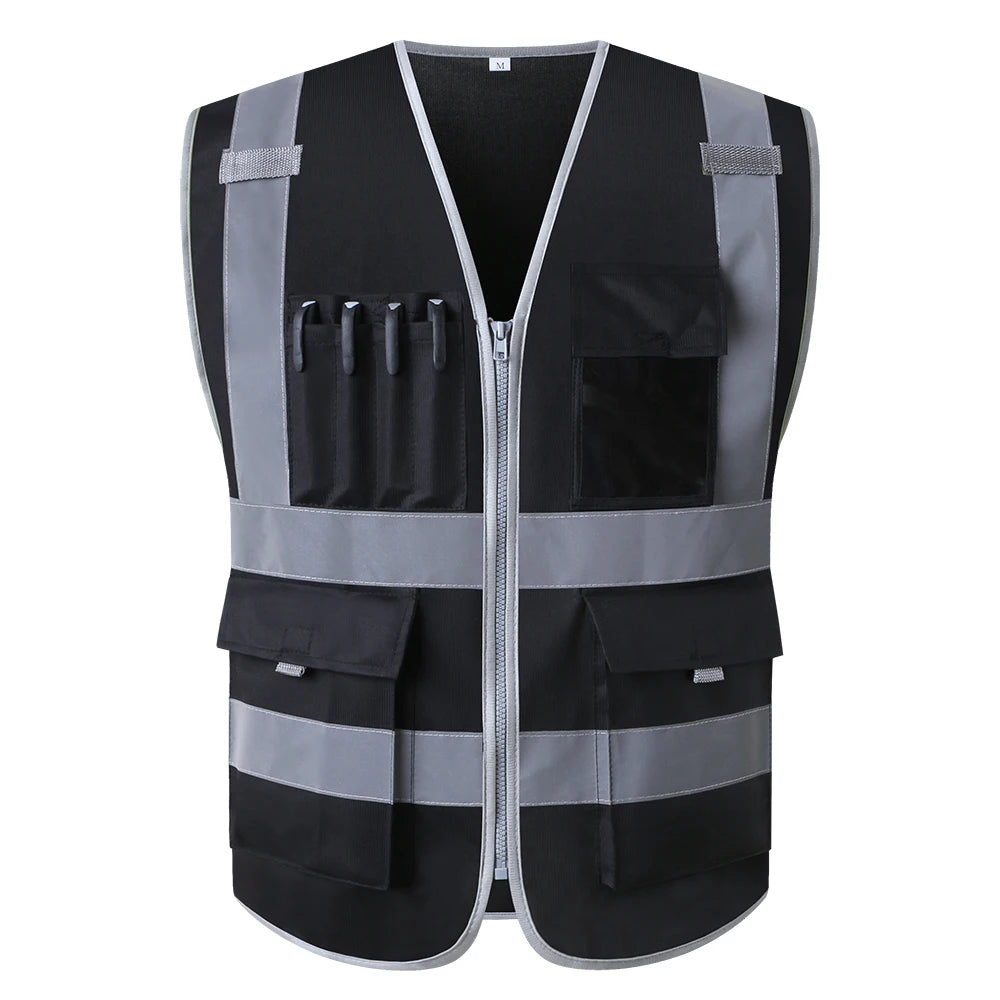 Hi Vis Work Vest construction building vest Workwear clothing work vest multi pocket black vest
