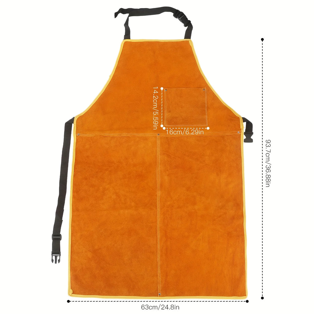 Leather Work Shop Apron, Buckle Straps, Heat & Flame Resistant Heavy Duty Welding Apron, Adjustable Fit for Men and Women