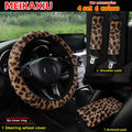 Leopard Print Winter Plush Steering Wheel Cover & Armrest Set