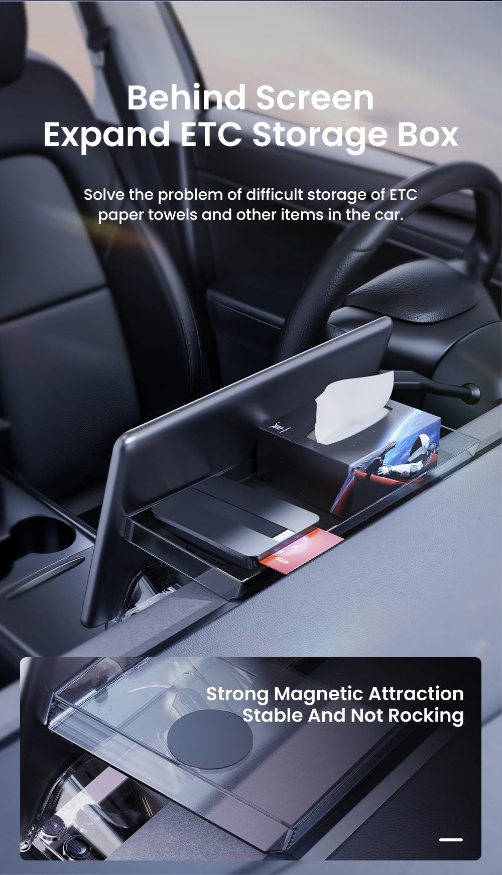 Magnetic Under Screen Storage Box for Tesla Model 3, Y and YL