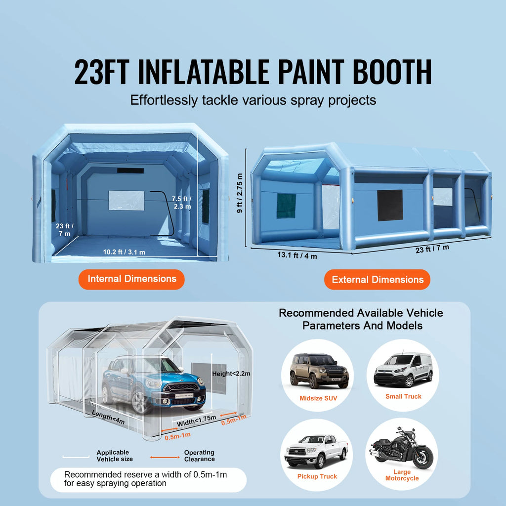 Inflatable Portable Car Paint Spray Booth with Blowers and Air Filter