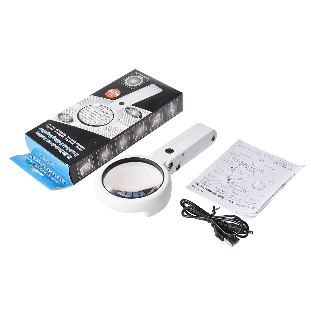 5X 10X USB LED Illuminated Magnifier with Stand for Electronics Repair