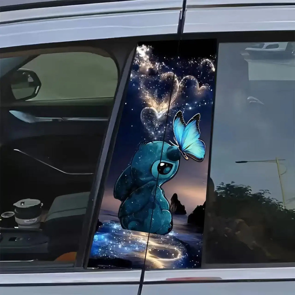 Blue Diamond Butterfly B-Pillar Car Decal, 2pc