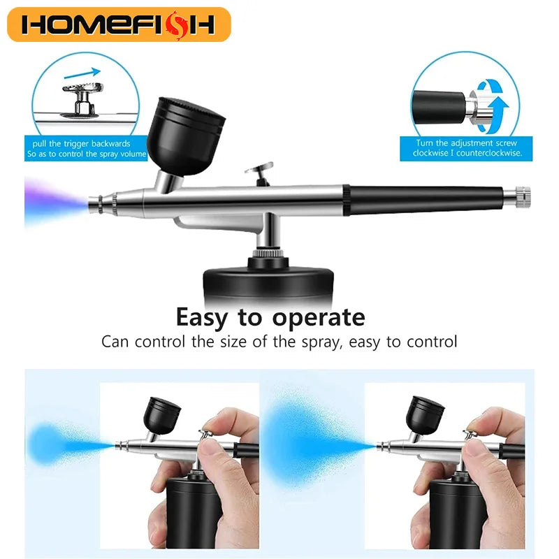 HOMEFISH Airbrush Painting Mini Spray Gun for Painting Wireless Electric Paint Gun Airbrush Kit with Compressor